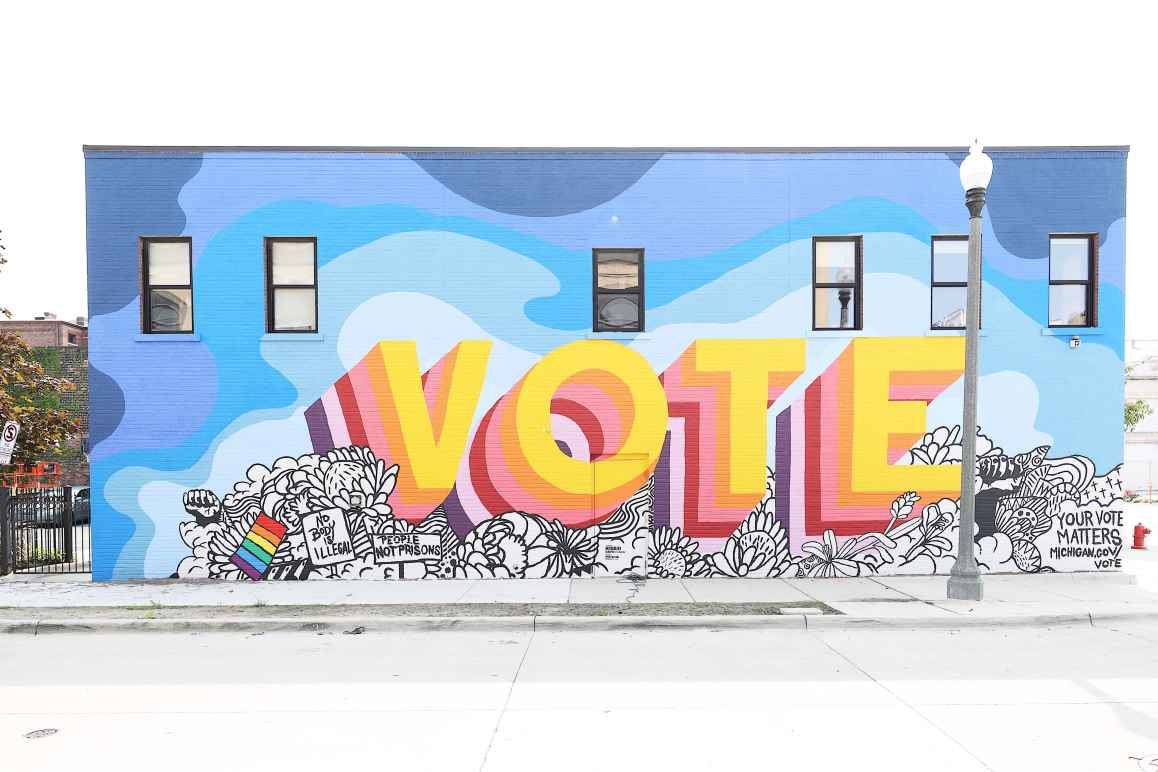 Vote mural outside of ACLU of Michigan building