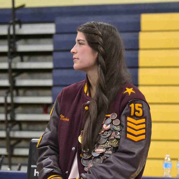 Marina Goocher pictured in wrestling jacket